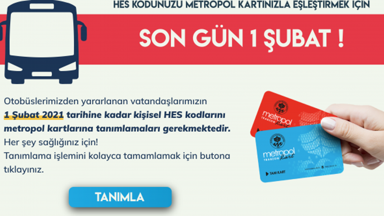 Trabzon toplu ulaşımında HES KODU eşleştirmesinde son tarih 1 Şubat
