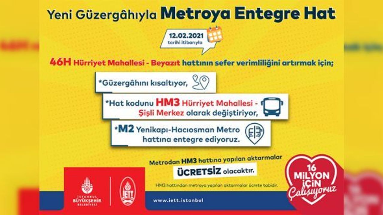 İETT, mevcut hatlarını metro hatlarıyla entegre etmeye devam ediyor.