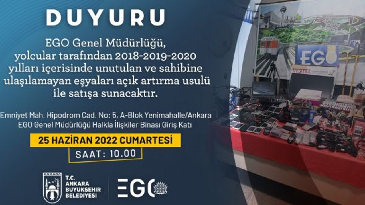 EGO toplu taşıma araçlarında unutulan eşyaları açık artırma ile satışa sunuyor