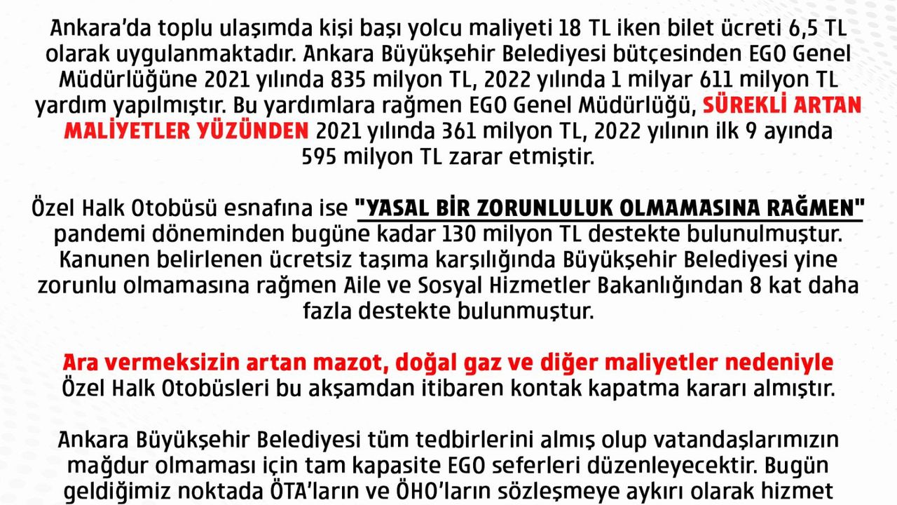 Ankara’da özel halk otobüsleri kontak kapatıyor