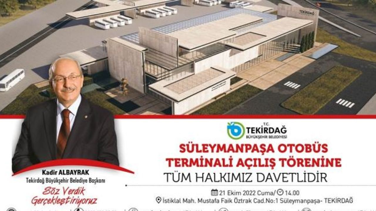 Süleymanpaşa Otobüs Terminali 21 Ekim'de törenle açılıyor