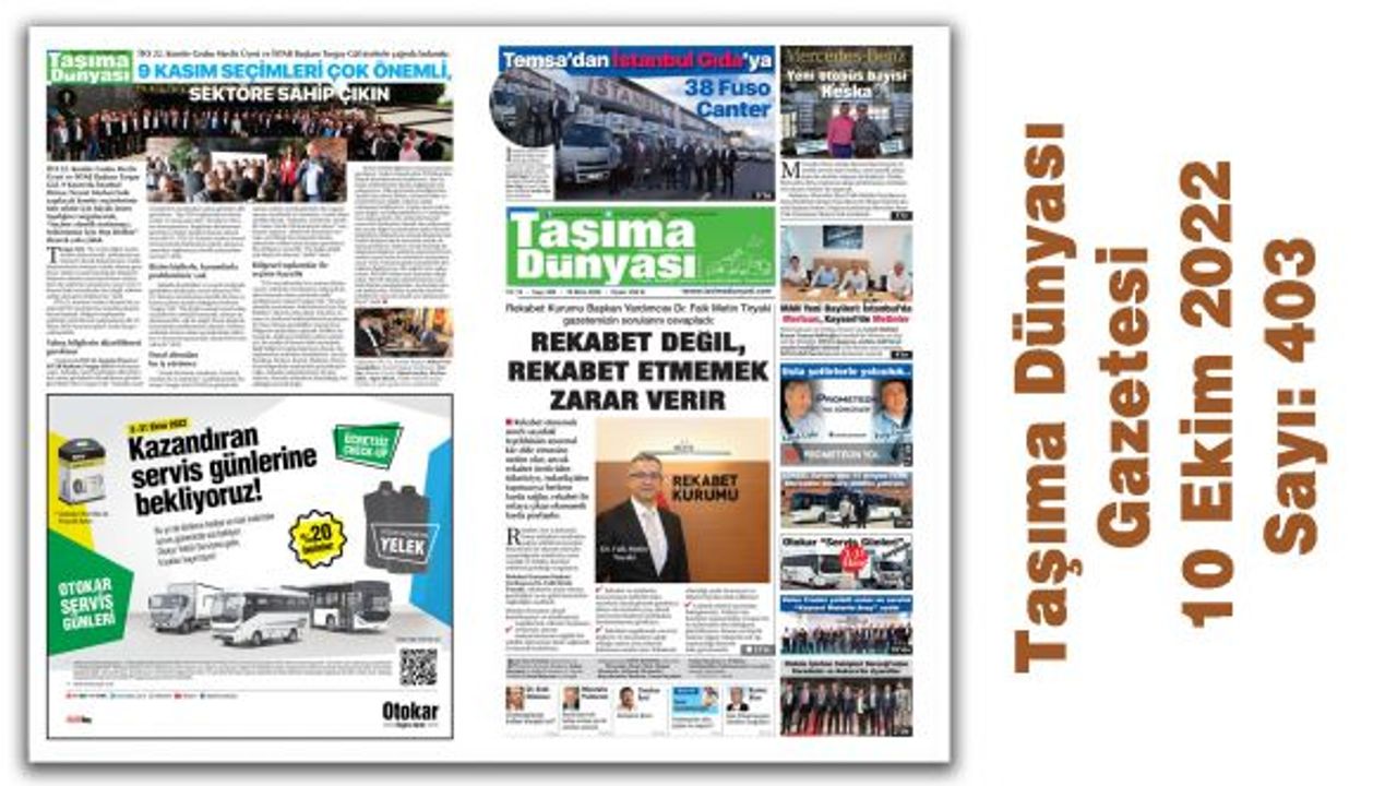 Taşıma Dünyası Gazetesi 10 Ekim 2022 tarih ve 403. Sayısını PDF Formatından Okuyabilirsiniz