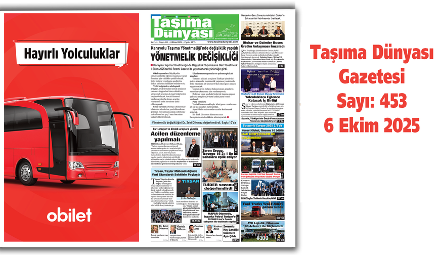 Taşıma Dünyası Gazetesi 6 Ekim 2025 tarihli 453. sayısını PDF Formatından Okuyabilirsiniz