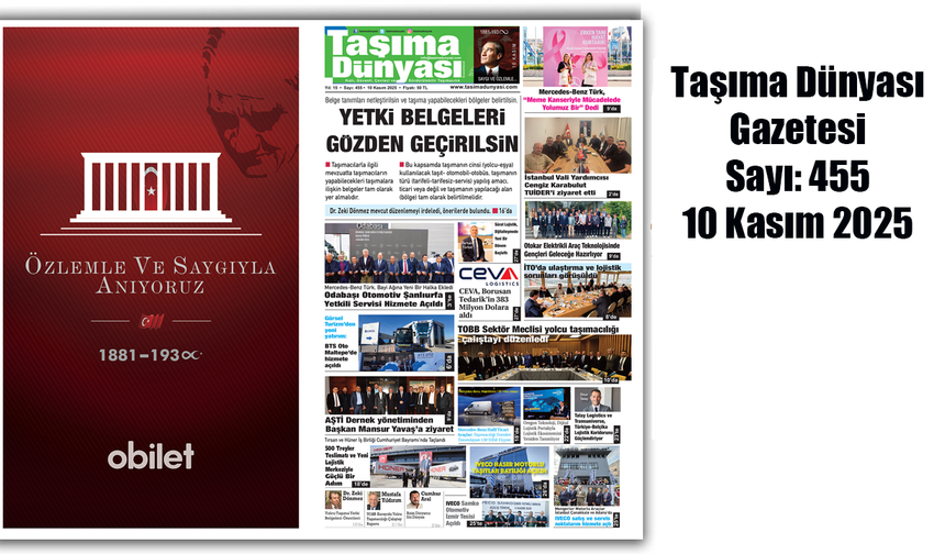 Taşıma Dünyası Gazetesi 10 Kasım 2025 tarihli 455. sayısını PDF Formatından Okuyabilirsiniz
