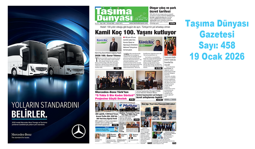Taşıma Dünyası Gazetesi 19 Ocak 2026 tarihli 458. sayısını PDF Formatından Okuyabilirsiniz