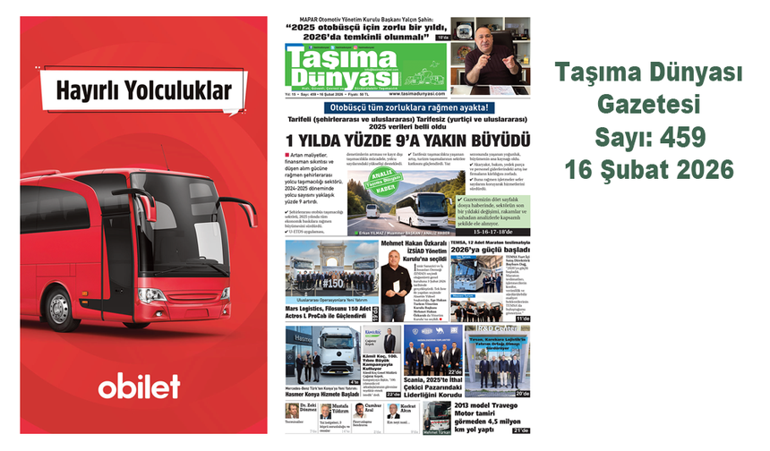Taşıma Dünyası Gazetesi 16 Şubat 2026 tarihli 459. sayısını PDF Formatından Okuyabilirsiniz