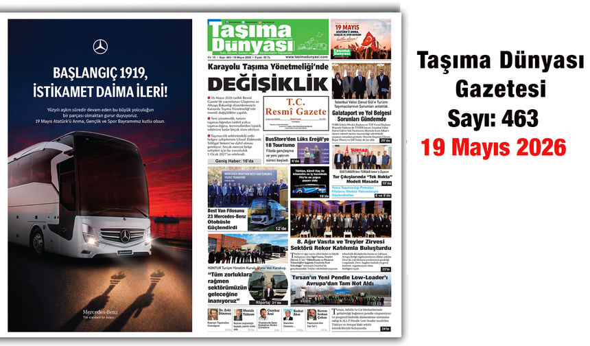 Taşıma Dünyası Gazetesi 19 Mayıs 2026 tarihli 463. sayısını PDF Formatından Okuyabilirsiniz