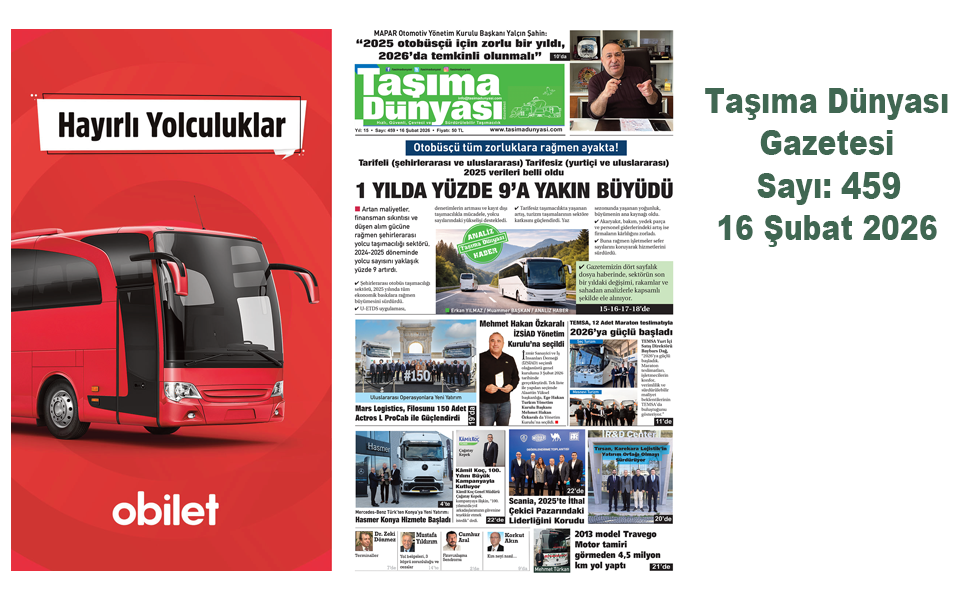 Taşıma Dünyası Gazetesi 16 Şubat 2026 tarihli 459. sayısını PDF Formatından Okuyabilirsiniz