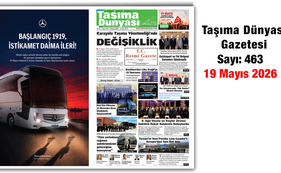 Taşıma Dünyası Gazetesi 19 Mayıs 2026 tarihli 463. sayısını PDF Formatından Okuyabilirsiniz