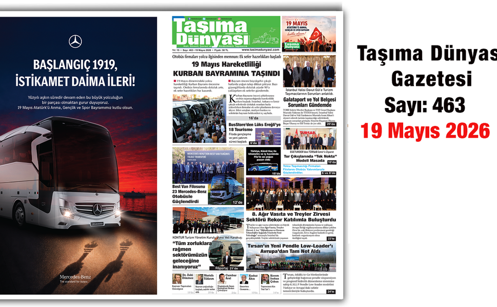 Taşıma Dünyası Gazetesi 19 Mayıs 2026 tarihli 463. sayısını PDF Formatından Okuyabilirsiniz