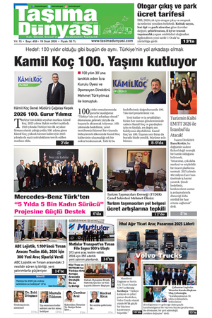 Taşıma Dünyası Gazetesi 19 Ocak 2026 tarihli 458. sayısını PDF Formatından Okuyabilirsiniz