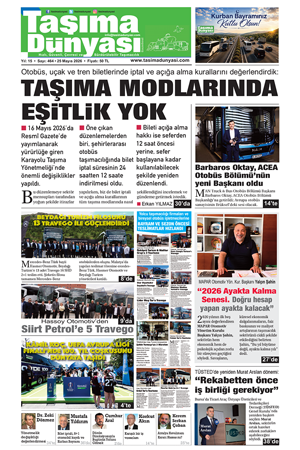 Taşıma Dünyası Gazetesi 25 Mayıs 2026 tarihli 464. sayısını PDF Formatından Okuyabilirsiniz